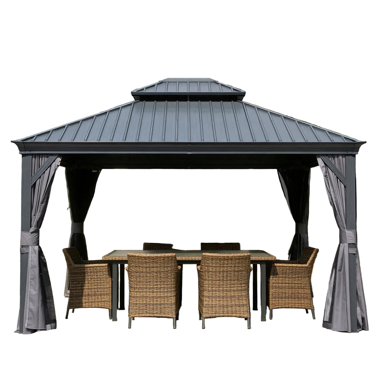 Domi 13'X15' Gazebo, Hardtop Gazebo for Patio with Drainage System, Gray