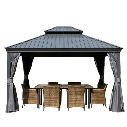 Domi 13'X15' Gazebo, Hardtop Gazebo for Patio with Drainage System, Gray