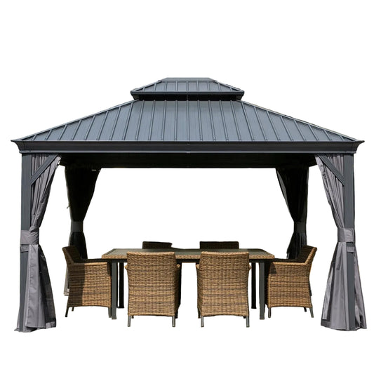 Domi 13'X15' Gazebo, Hardtop Gazebo for Patio with Drainage System, Gray