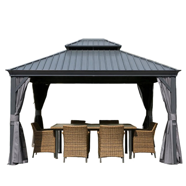Domi 13'X15' Gazebo, Hardtop Gazebo for Patio with Drainage System, Gray