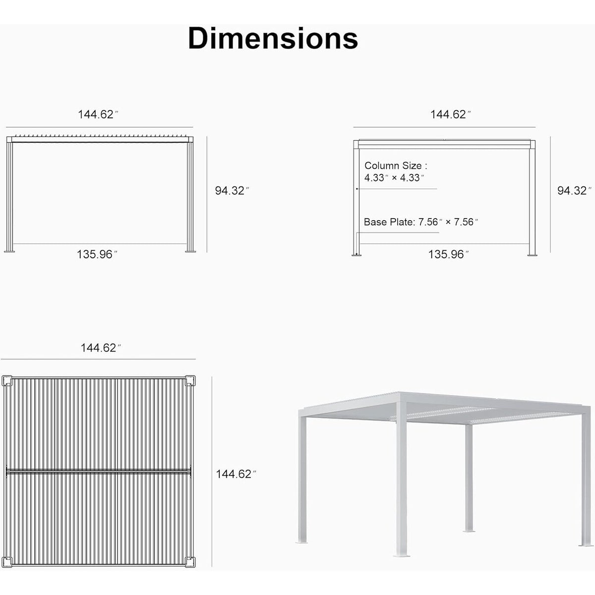 Louvered Pergola Modern White Pergola with Adjustable Roof for Deck Backyard Garden